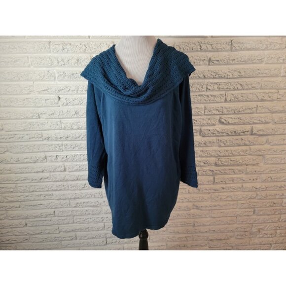 Dress Barn Womens Sweater 2X Plus Pullover Tunic Cowl Neck Blue SWE107E - Picture 1 of 8